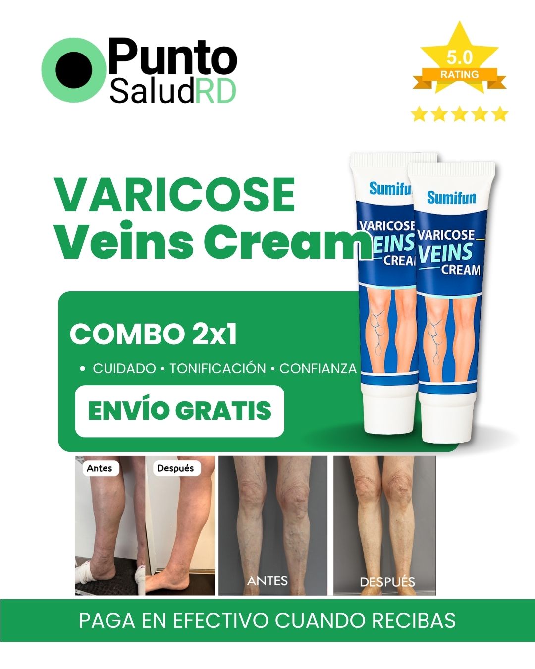 Varicose Veins Cream – Cuidado Natural para Piernas Cansadas y Sensación de Pesadez 2x1