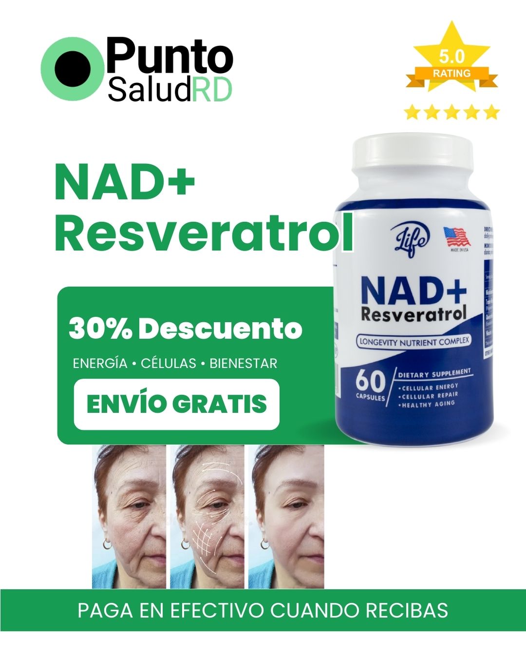 NAD+ Resveratrol: Potente Anti-Envejecimiento y Energía Celular