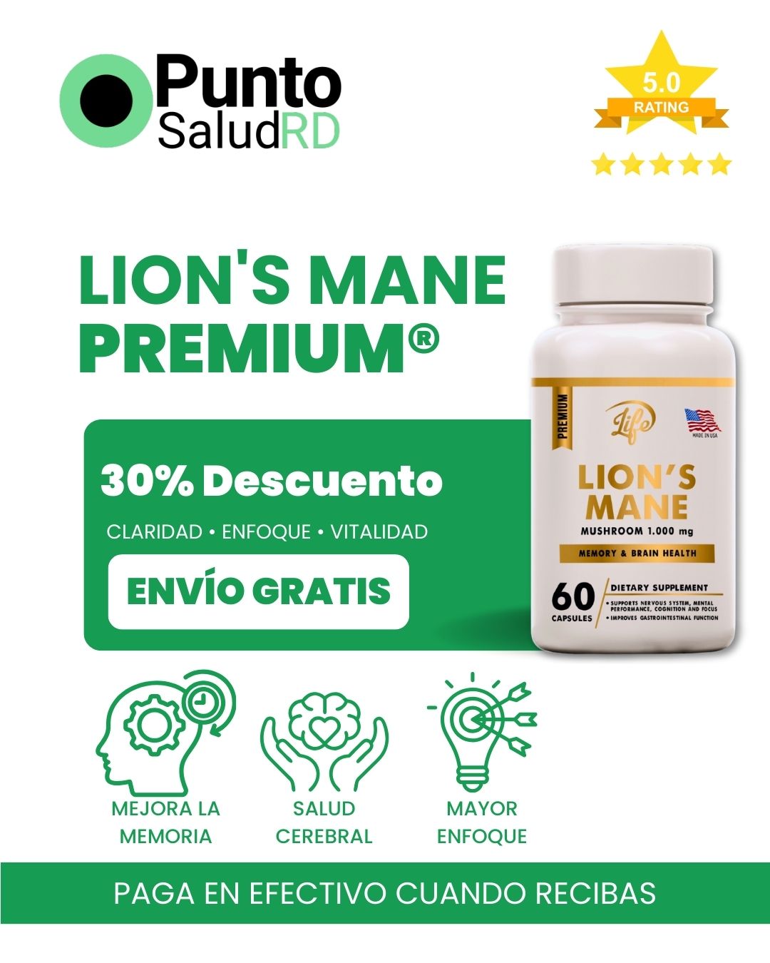 LION’S MANE PREMIUM – Apoyo Cognitivo Natural para Claridad Mental y Enfoque Diario